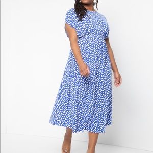 ELOQUII size 26 blue and white printed midi dress